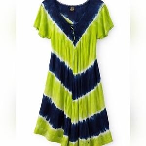 Boho Green Navy Tie Dye Coverup/Dress Free Size